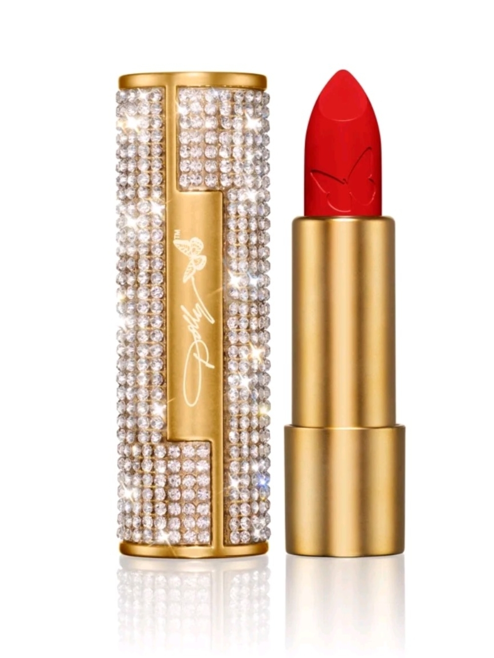 🆕 DOLY PARTON'S Heavenly Kiss "Jolene Red" Rhinestone Studded Lipstick
